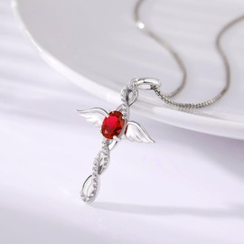 Cross Necklace Angel Wing Cross Necklace for Women Wing Cross Necklace Diamond Cubic Zirconia Birthstone Infinity Cross Necklace for Women January Birthstone Necklace Garnet Red Cross Jewelry