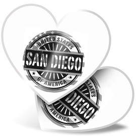 2 x Heart Stickers 7.5 cm - BW - San Diego USA American Flag Stamp 40526