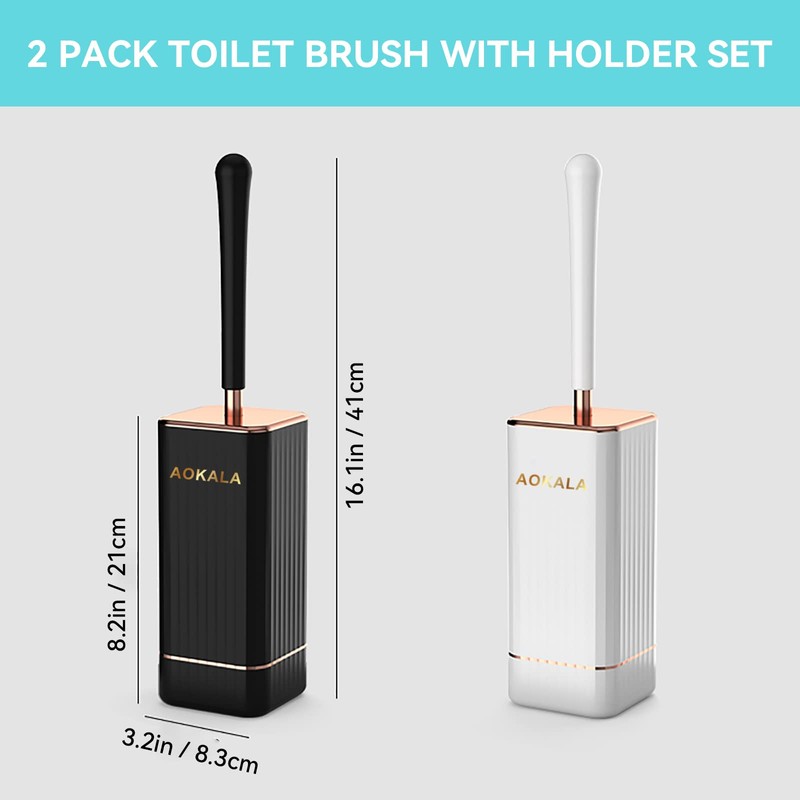 Aokala Toilet Brush and Holder, Elegant 2 Pack Silicone Toilet