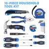 URASISTO 16-Piece Household Tool Set Basic Hand Tool Kit with