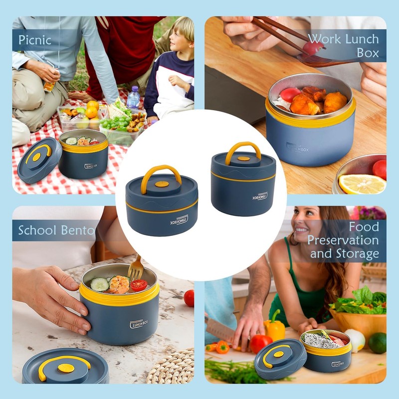 Juego de Contenedores Almuerzo Aislados, Fiambrera Bento Apilable Portátil