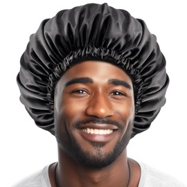 Lolalet 1 x Silk Bonnet for Sleeping, Satin Bonnet, Silk Sleep Cap for Men and Women, Hair Cap, Black