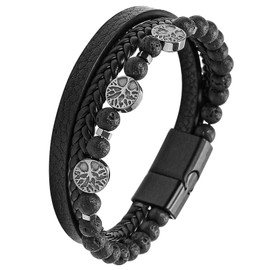 JUZICHEN 21 cm Men's Bracelet, Leather Bracelet, Rosary Bracelet, Cross, Men's Bracelet, Black Brown, Bracelet, Men's Bracelets, Jewellery Gifts for Men, Boys, Men, Leather Stone