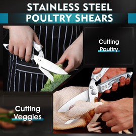 Dream Reach Kitchen Poultry Shears - Heavy Duty Detachable Meat Cutting Scissors with Serrated Edge Cooking Scissors for Thanksgiving Silver