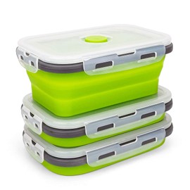 CARTINTS Set of 3 Collapsible Food Storage Containers with Lids, Collapsible Silicone Bowls, Silicone Lunch Containers, For Meal Prep, Camping, Travel, Microwave and Freezer Safe,500ml,Green