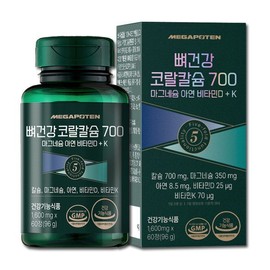 Megapoten 뼈건강 코랄칼슘 700 마그네슘 아연 비타민D + K 60정 1개월분 고함량 칼마디 K 칼맥디 칼마디아 칼슘제 Bone Health Coral Calcium 700 Magnesium Zinc Vitamin D + K 60 Tablets 1 Month Supply High Content CalMadi K CalMacD CalMadi Calcium Supplement