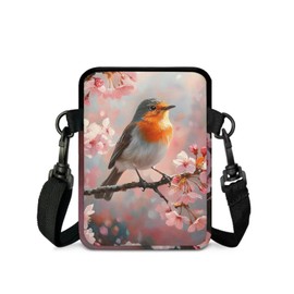 AZULCUSTO Messenger Bag for Women Men, Double Layer Crossbody Sling Backpack Portable Travel Purse Shoulder Satchel Shoulder Bag Fashion Sling Bags for Daily Uses Floral Robin