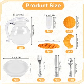 Miniature Food and Drink, 1:12 Miniature Food Set, Miniature Dollhouse Accessories, Dollhouse Miniature Breakfast, Bread, Milk Cups, Plates, Fork, Spoon, Miniature Gnome Accessories, Kitchen Food