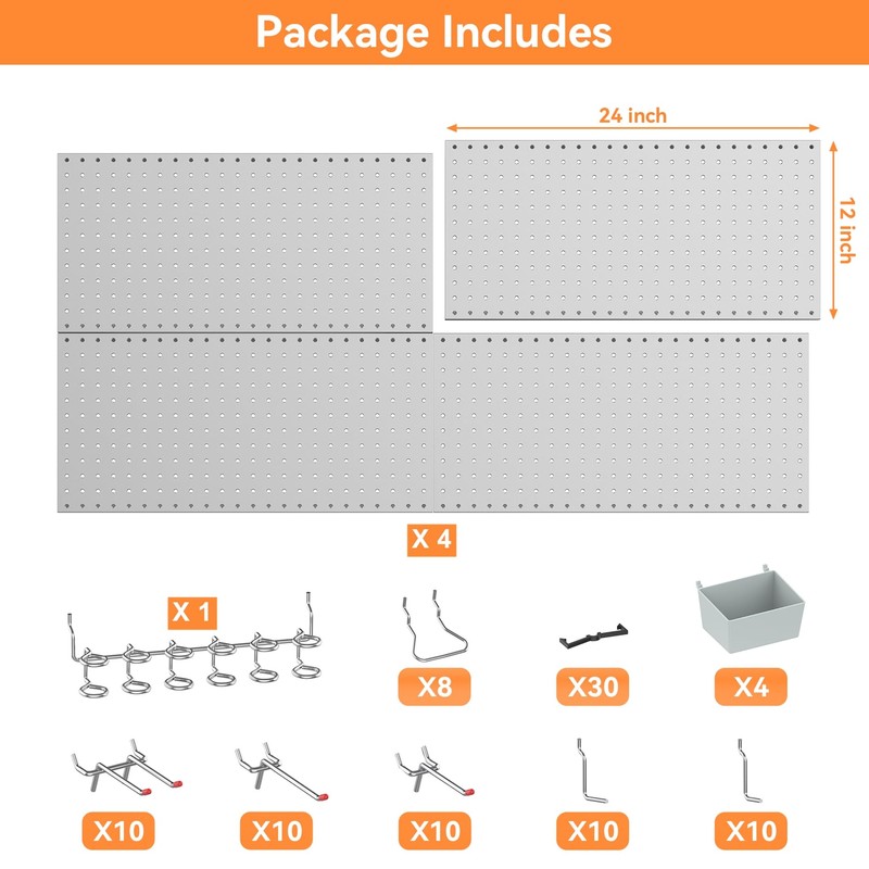 WALMANN Metal Pegboard Kit with Accessories for Wall Garage Tools