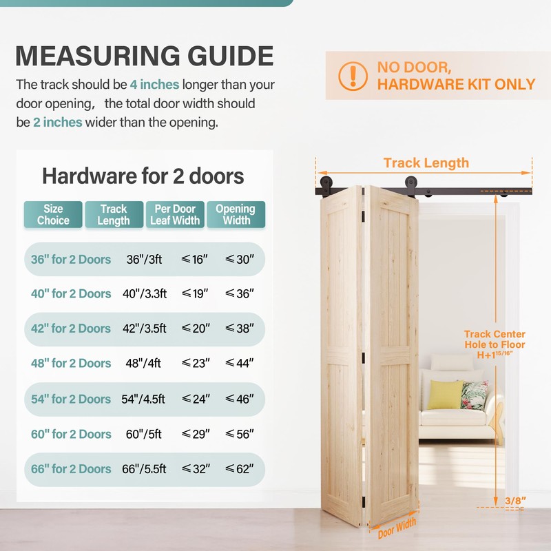 WINSOON Bifold Barn Door Hardware Kit, Bi Fold Door Hardware