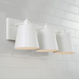 Capital Lighting 151331WE Alden Modern Industrial Metal Cone Bath Vanity Wall Light, 3-Light 300 Total Watts, 9" H x 24" W, Matte White