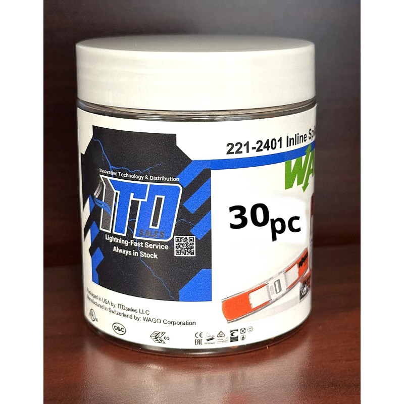 ITDsales WAGO 221-2401 Inline Splicing Connectors 30ct in a Reuseable