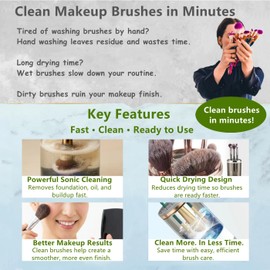 Ichiha Limpiador de brochas de maquillaje, máquina eléctrica limpiadora de brochas de maquillaje, limpiador automático de brochas de maquillaje para esponjas y brochas – motor de 7000 RPM, limpieza au