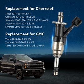12668390 Fuel Injectors Set of 8 for Chevy: Silverado 1500 2500 Tahoe Cheyenne Suburban, for GMC: Yukon (&XL) / Sierra 1500, V6 4.3L / V8 5.3L 2014-2018, Replace 12668390, FJ1217