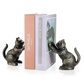 Juego de 2 sujetalibros decorativos para gatos para estantes, extremos de libro de hierro fundido, bonito soporte de sujetalibros para perros para decoración del hogar, soportes de libros