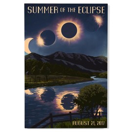 Lantern Press 12x18 Inch Premium Wood Sign, Ready to Hang Wall Decor, Solar Eclipse 2017, Summer of the Eclipse