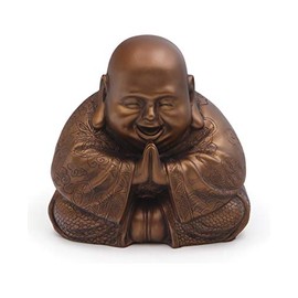 Buddha Groove Majestic and Cheerful Happy Buddha (Hotei) Statue in a Rich Bronze Color & Detailing on All Sides | Made of Polystone for Indoor Use | 7.5 x 7.5 Inches