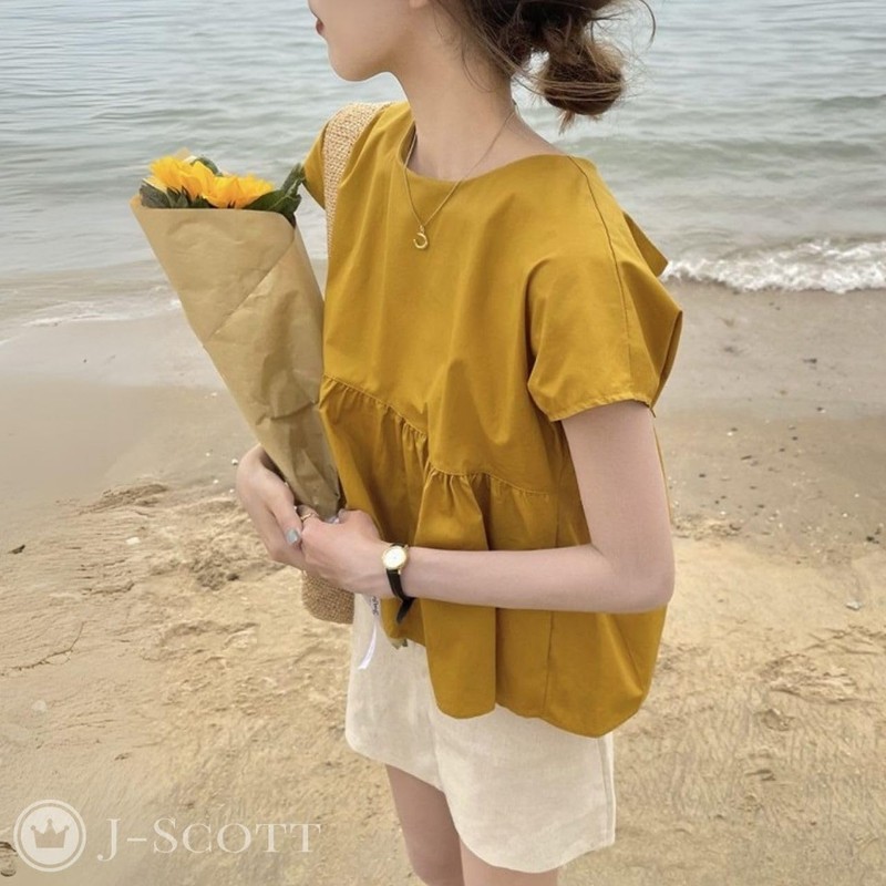 J-Scott JS176 Women's Back Ribbon Top, Waist Switching, A-Line, Spring/Summer,