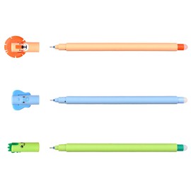 QRKPVHD Set of 3 Gel Eraser Pens Elephant Dinosaur Lion of Ink Blue Green Orange Temperature Sensitive Tip Diameter 0.7mm (3-C)