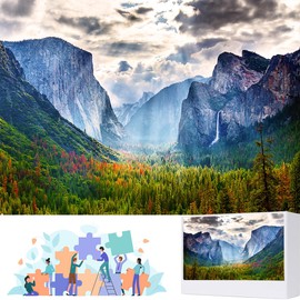 RECHIATO Jigsaw Puzzle, 1000 Pieces, Scenic Mountain Scene, Yosemite National Park, Cardboard, Intermediate, 28 inches by 28 inches, 1 Count, Adults and up