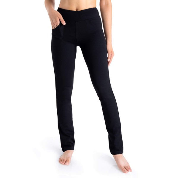 Yogipace, 5 Pockets, Women's Straight Leg Yoga Pants Long Stretch Dress Pants Slim fit Workout Pants Travel Commute Work, 33", Black, XL