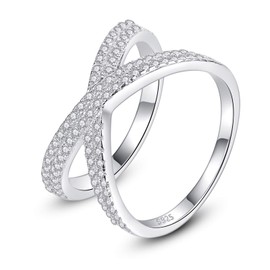 VIKI LYNN Women 925 Sterling Silver Criss Cross X Ring with Cubic Zirconia Statement Ring for Women Size O