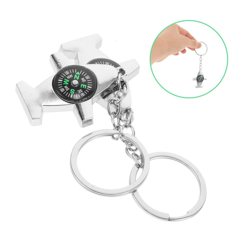 Sosoport 2pcs Compass Quote Keychain Airplane Compass Keychain for Survival