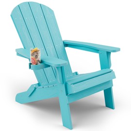 YEFU Adirondack Chair, Oversized Plastic Adirondack Chair Folding Outdoor Chairs with Cup Holder, Lawn Chair with Weather Resistant for Outside Deck Lawn Garden, Weight Capacity Up to 400 Lbs –Aruba