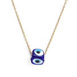 1-4Pcs Evil Eye Y Style Necklaces Blue Turkish Glass Leather Rope Alloy Beads Chain Evil Eye Necklace Nazar Amulet Lucky Protection Chockers Third Eye Chocker for Women Men (Cube dark blue)
