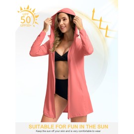 SANTINY Women's UPF50+ Swim Cover Up Sun Protection Hoodie Long UV Jacket SPF Lightweight Swimsuit Beach Cover Ups for Women (Coral_L)