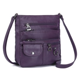 MINICAT Crossbody Purses for Women Multi Pocket Crossbody Bag Soft Leather Cross Body bag for Woman Small Shoulder Bags(Dark Purple Small)