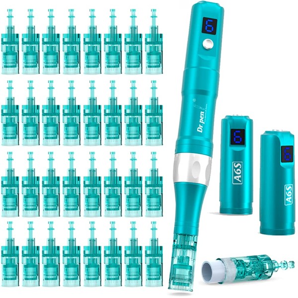 Dr. Pen Ultima A6S (30 Cartridges PACK) (maximum needle length 0.25mm) Professional Wireless Skincare Kit for Face and Body including 10 x 16 Pin, 10 x 36 Pin, 10 x Nano pins