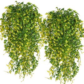 Artificial Hanging Plants 4PCS 33Inch Fake Hanging Plant Faux Ivy Leaves Greenery Vine UV Resistant Wall Plants for Indoor Outdoor Home Wedding Patio Office Garden Spring Easter Party Decor(Yellow)