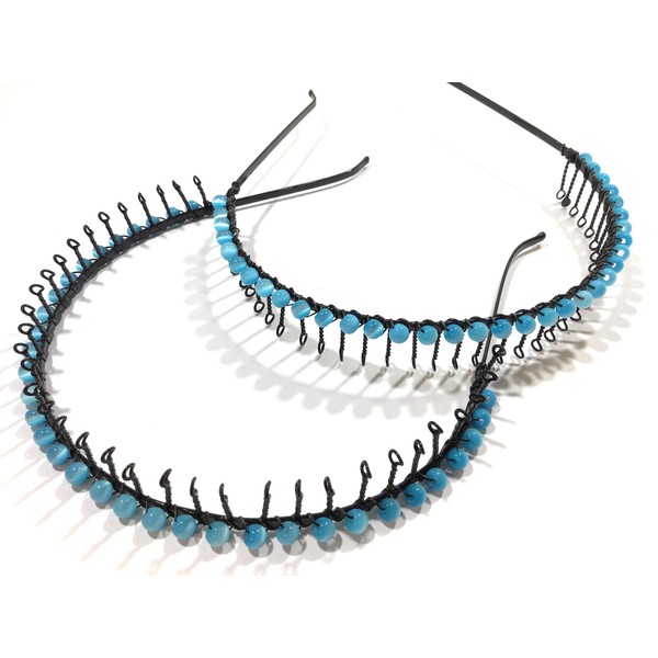 niavida Tuck Hair Band Metal Twisted Teeth with Ball Appliqué Blue – Turquoise – Sea Blue – Prong Headband (Pack of 1)