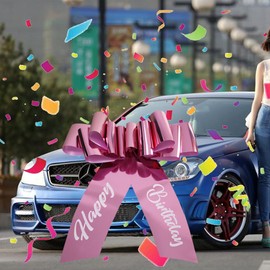 Happy Birthday Car Bow,30 Inch Big Car Bow for car,New House,Birthday Gift,Birthday Party and Other Gifts and Scene Decoration (Metallic Pink)