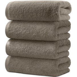 AYO Bath Towels, Set of 4, Dark Brown, Hotel Specifications, Fluffy, 100% Cotton, Highly Absorbent, Durable, Solid, Low Pilling Gift