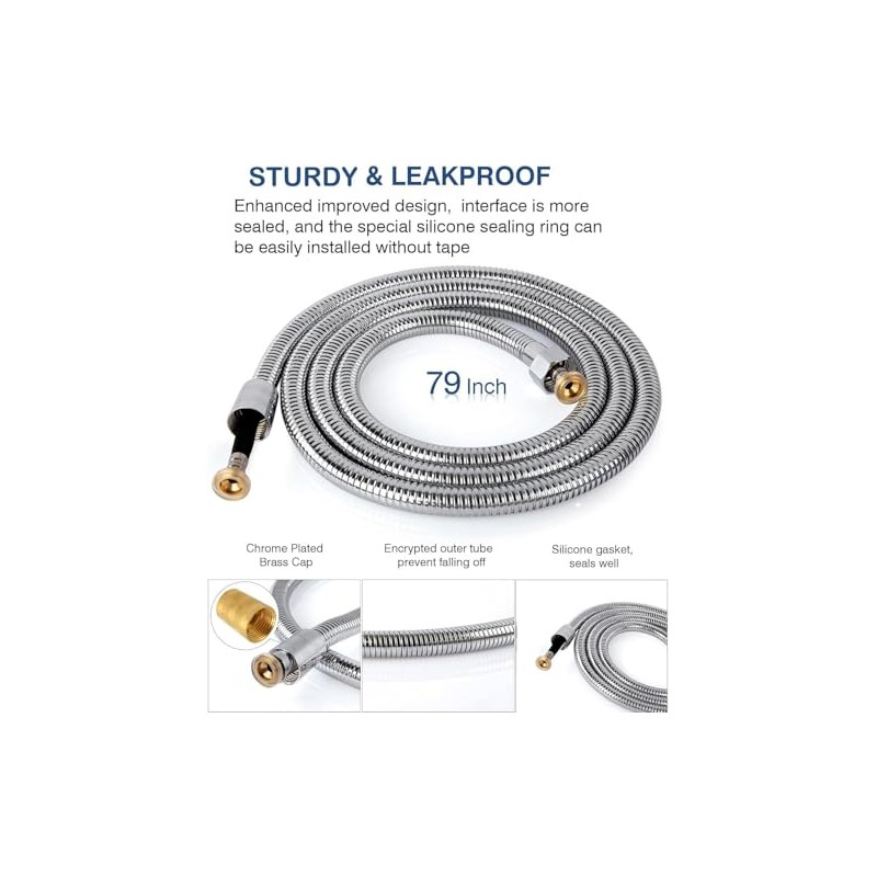 Xixitaihao Shower Hose 1.5 m Stainless Steel Chrome Anti Twist