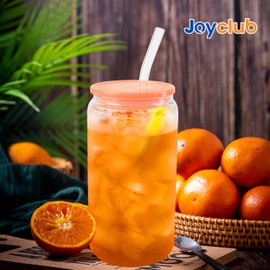 Joyclub 4 Pack Acrylic Lids Fit for 16oz Glass Cups with Lids and Straws, Replacement Lids for Drinking Beer Glasses with Bamboo Lids Iced Coffee Glasses Cute Tumbler Cup (Multi Dark)