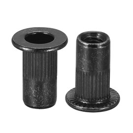 sourcing map M3 Rivet Nuts Carbon Steel Zinc-Plated Knurled Flat Head Threaded Insert Nut Black 20Pcs