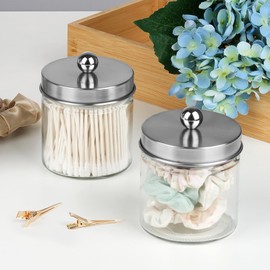 SheeChung Bathroom Organizers and Storage - 1Pack Qtip Holders Bathroom Canister Apothecary Jars for Cotton Swabs, Rounds, Balls, Qtips,Makeup Sponges, Flossers,Bath Salts - Brushed Nickel