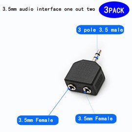 rgzhihuifz 3.5mm Headphone Y Splitter, Gold Plated 3.5mm 1/8 inch Male to Dual Female Stereo Jack Adapter Converter,3-Pack