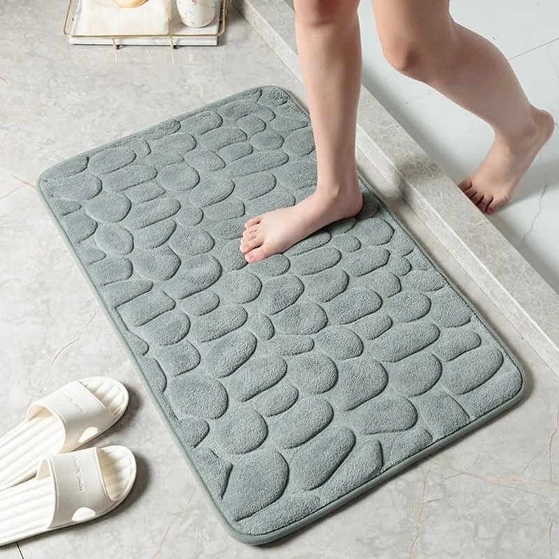 Microfiber Bath Mat for Bathroom – Water-Absorbing Cobblestone Embossed Design