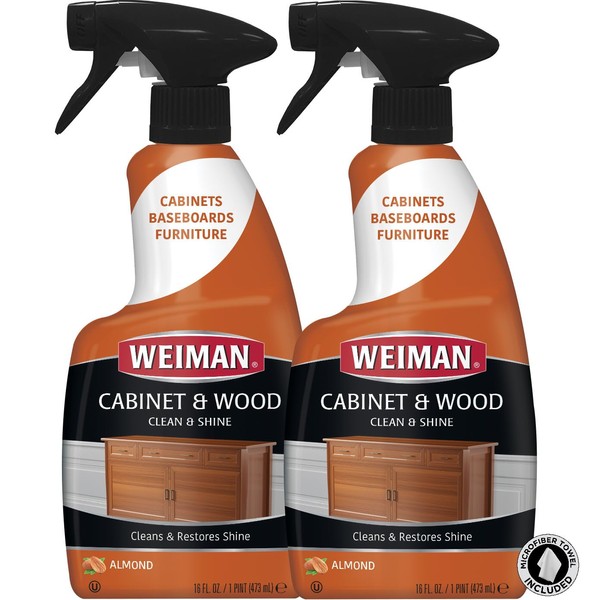 Weiman Cabinet & Wood Clean & Shine Clean and Protect Spray - For Wood Cabinets, Furniture, Tables, Baseboards, Trim and more! 16 oz, 2 PACK