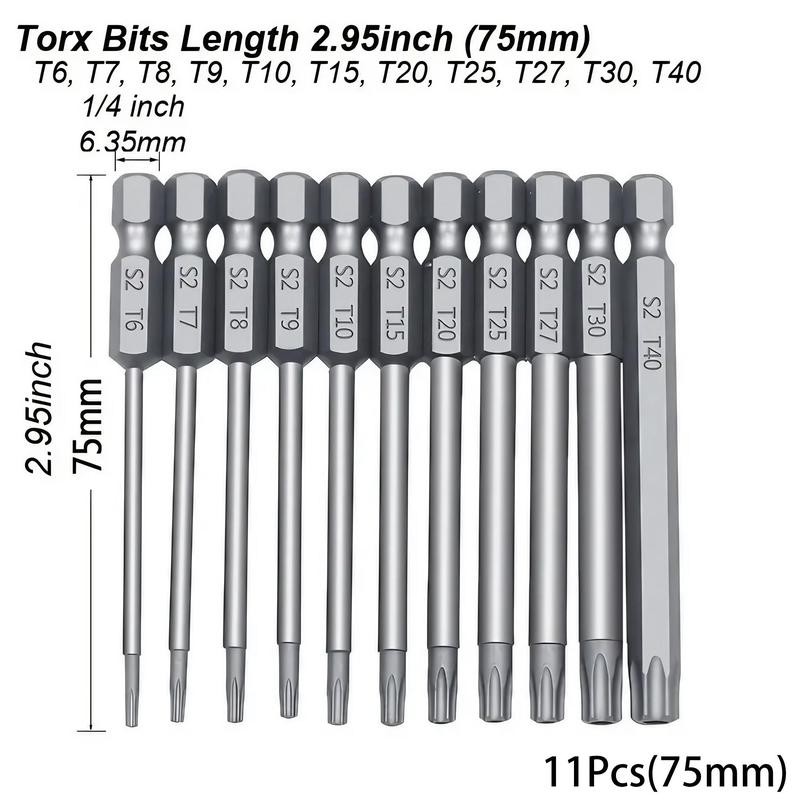 Magnetic Torx Head Screwdriver Bit Set, S2 Steel Long Drill