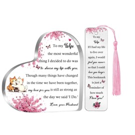 Wife Gifts for My Woman Gift Birthday Heart Signs Bookmark 2PC Set Wedding Anniversary Presents Soulmates My Lover Plaques Christmas Valentines Day Keepsake for Her I Love You Romantic Gifts