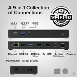 Plugable USB-C Docking Station Dual 4K 60Hz HDMI, 65W Charging, Gigabit Ethernet, 1x USB-C 5Gbps, 3X USB-A, Audio, Windows/ChromeOS, USB-C/USB4/Thunderbolt, Driverless (UD-MSTH2)