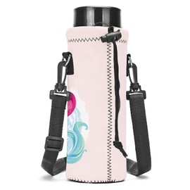 AMARY 500ML Neoprene Water Bottle Carrier Bag with Adjustable Shoulder Strap,Insulated Water Bottle Cover for Stainless Steel/Glass/Plastic Bottles 16.9OZ (Lovely mermaid)