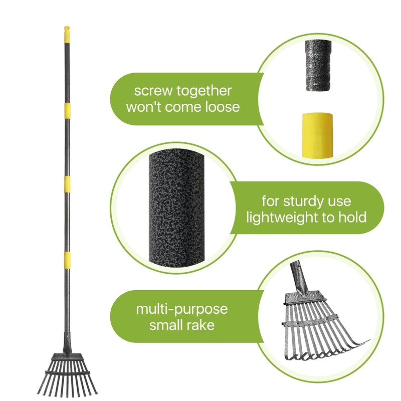 Rake for Leaves, Small Leaf Rake for Garden, 70-inch Adjustable