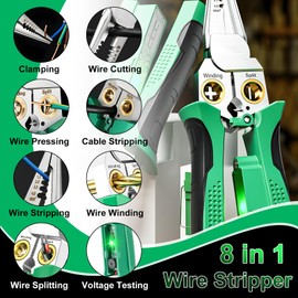 8 in 1 Wire Stripping Pliers with Voltage Tester, Multi-function Wire Stripper Electrician's Pliers, Electric Wire Stripping Tool, Electrician Repair Tool (Green)