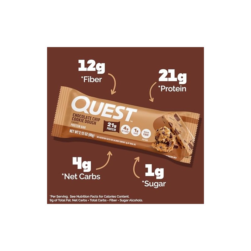 Quest Nutrition Chocolate Chip Cookie Dough Protein Bars, High Protein,